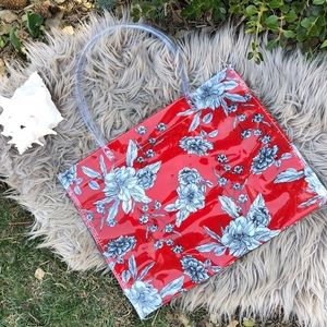 PVC Shoppers Tote-18x14-Yellow/Red/Navy/Black with White Floral-Foldable